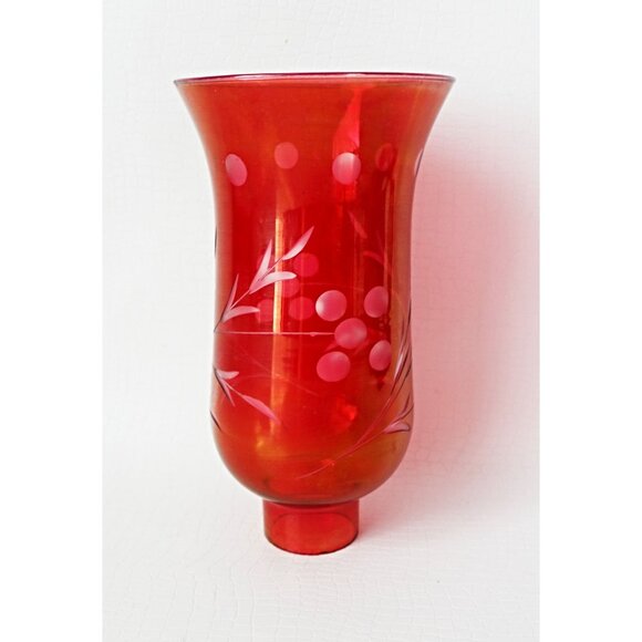 Cranberry Cut Glass Chimney Hurricane Lamp Shade Replacement - Picture 1 of 6